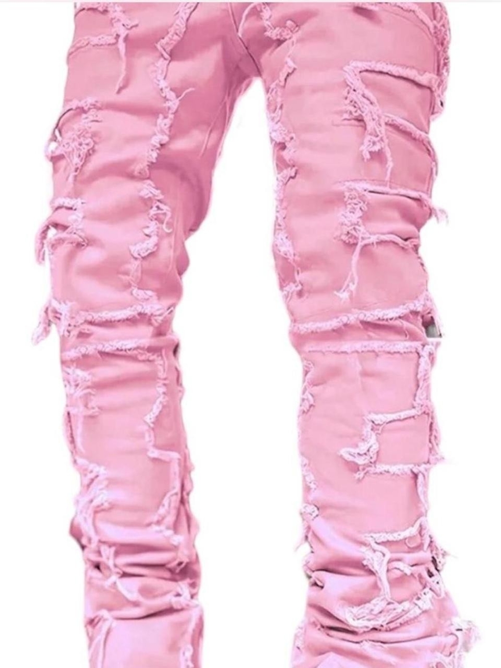 Women’s Stacked Distressed/Ripped Straight Leg Jeans - Pink. Size Juniors 4/6